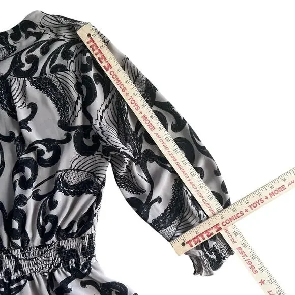 Alfani Petite Blouse 10P Black Beige Print Peplum Waist 3/4 Sleeve - Picture 3 of 5